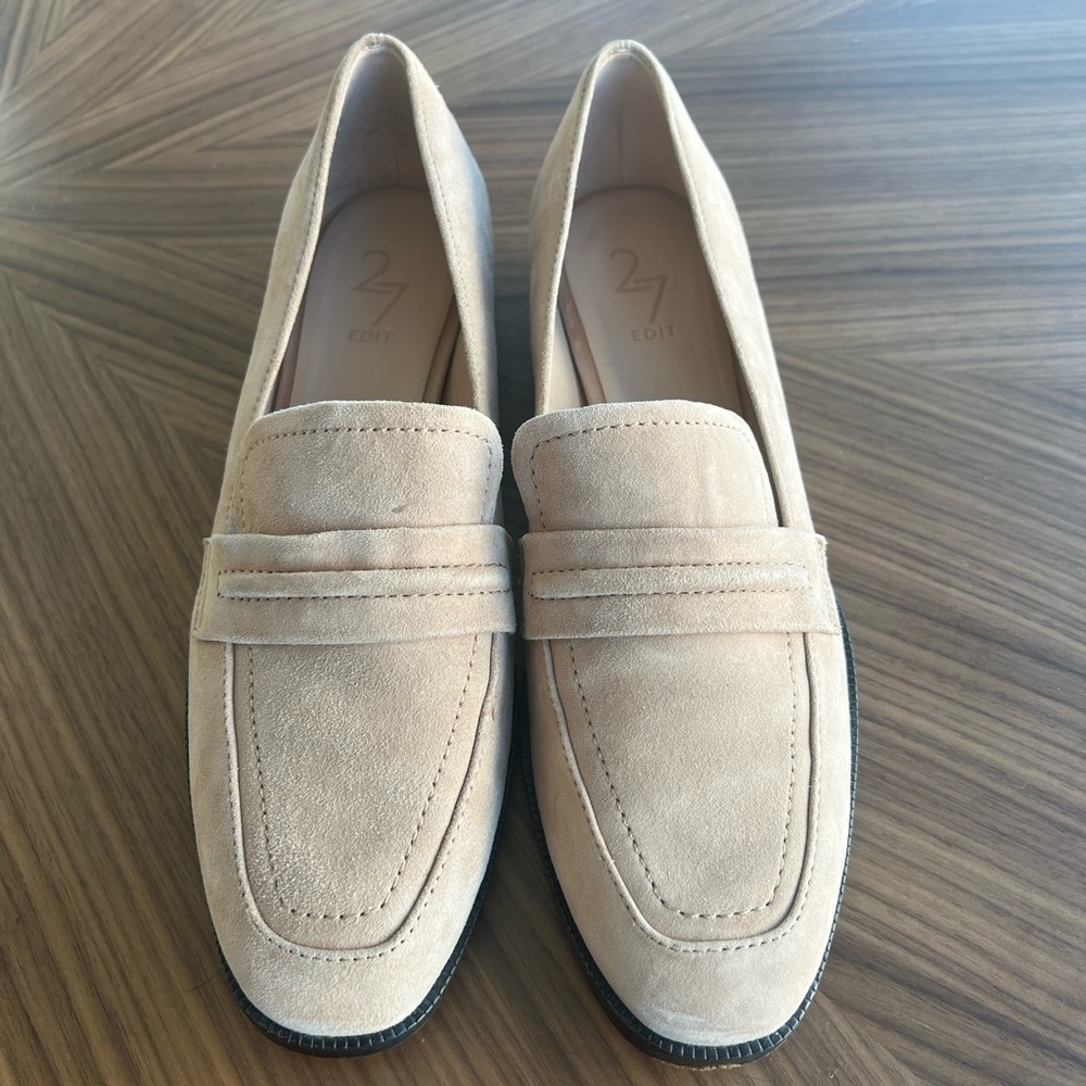 27 EDIT Nude Suede Loafers